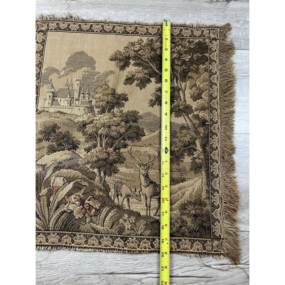 Vintage Wall Hanging Tapestry Deer Castle Wood Country Side Scene - Picture 6 of 10
